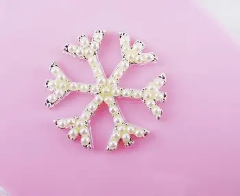 

100pcs Christmas snowflake pearl buttons metal rhinestone button scrapbooking Invitation Card buttons diy headwear accessory