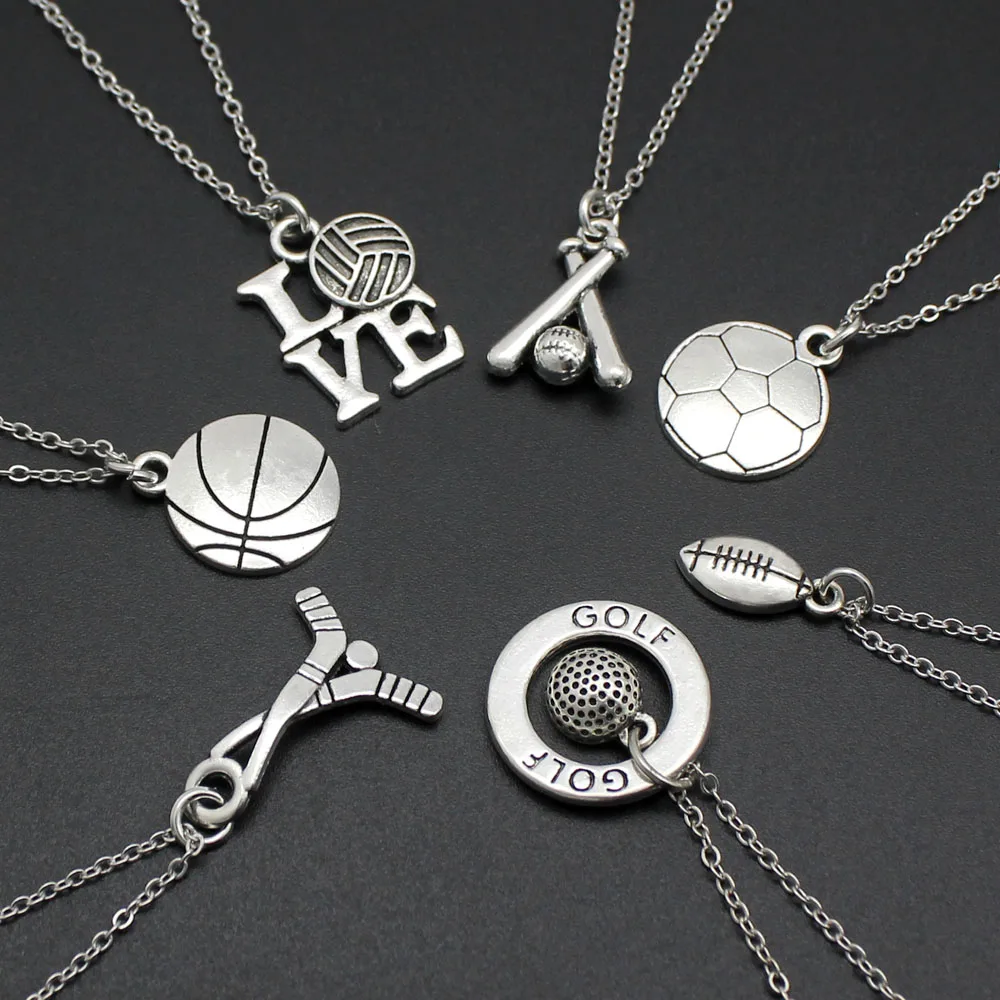 Soccer Football Basketball Volleyball Baseball Golf Tennis Hockey Kickball Necklace Sports Necklace For Men Women Girls Gift