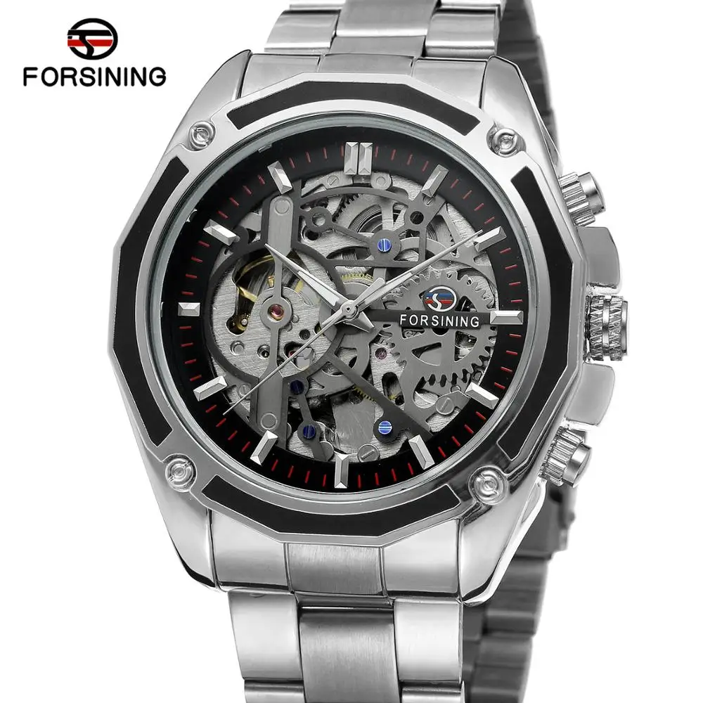 

Big Dial Men's Military Watch Automatic Mechanical Wristwatch Luxury Brand Genuine Leather Watch Stainless Steel Band Clock