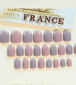 

Popular Cute Granny Grey Pink Fake Nails 24pcs Candy Owl Short Candy Spots Strip Nails Tips with Designs Acrylic Nail Art Tool