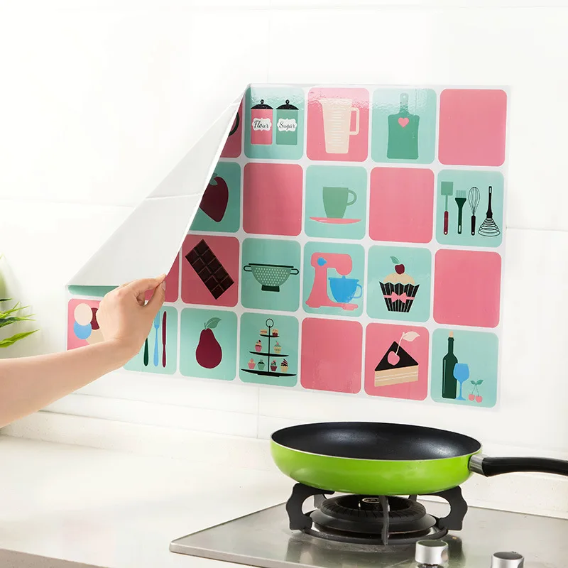 Cokytoop Mosaic Waterproof Anti Oil Wall Sticker Cartoon Aluminium Foil Kitchen Oil Splatter Sticker kitchen splatter screen kitchen splash guard