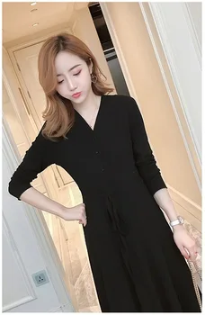 

2018 autumn maternity dress new knitted wooden ear long-sleeved breastfeeding dress out to feed a slim a word skirt