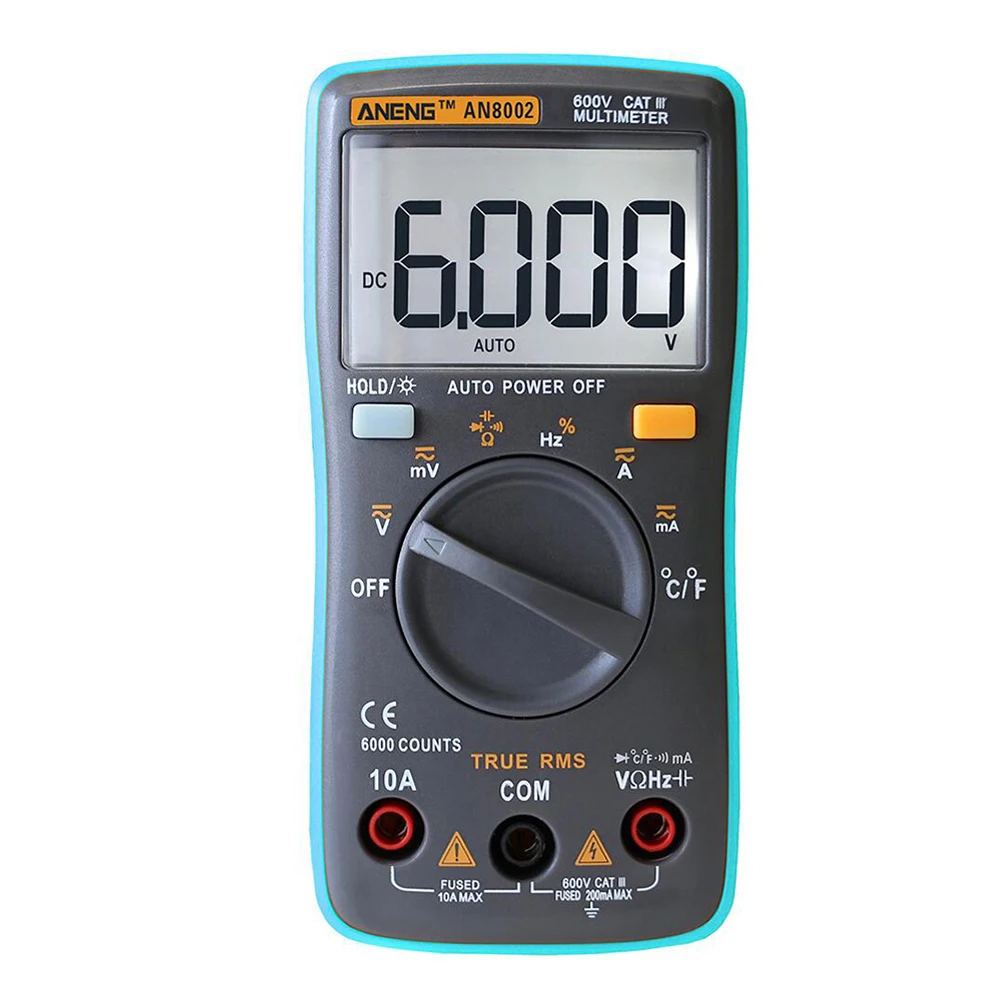 

AN8002 Handheld Digital Multimeter 6000 Counts Backlight AC/DC Ammeter Voltmeter Ohm Portable Meter Temperature Tester MFBS