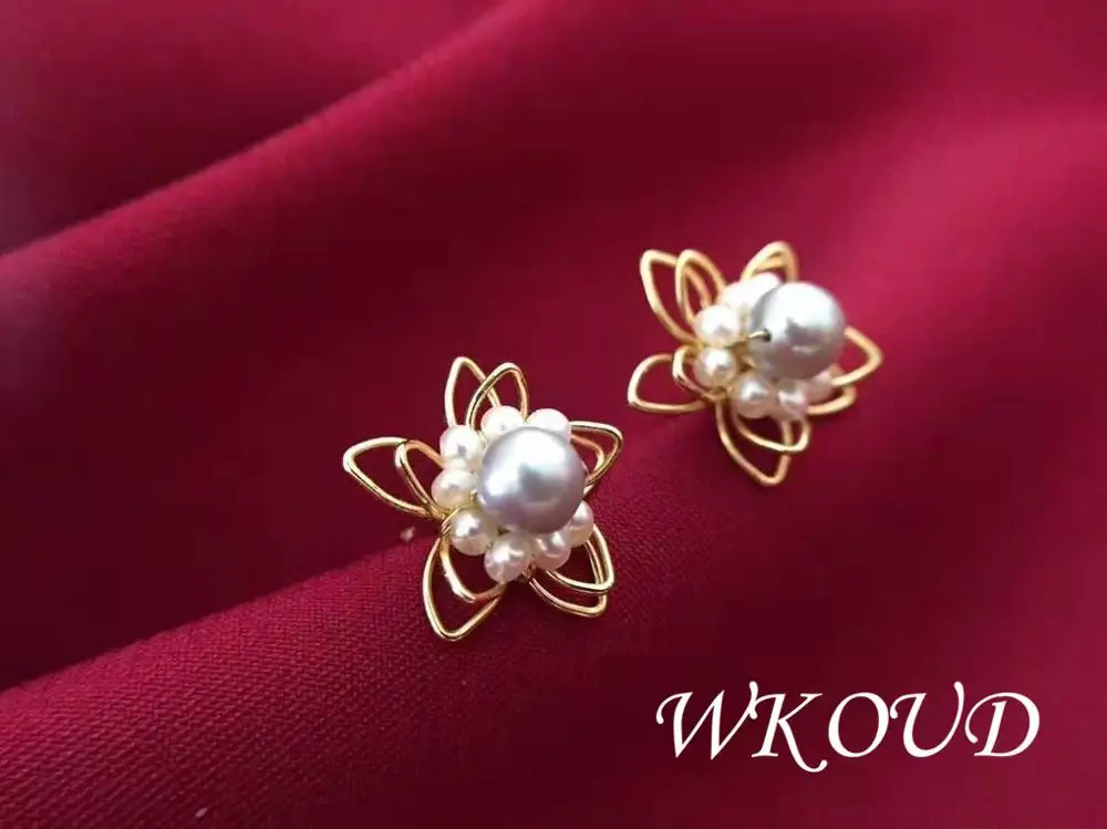 WKOUD жемчужные ювелирные изделия 14 K позолоченный жемчуг серьги гвоздики Akoya и