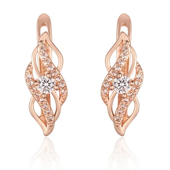

New Women 585 Rose Gold Color White Crystal Stone Weaving Drop Earrings
