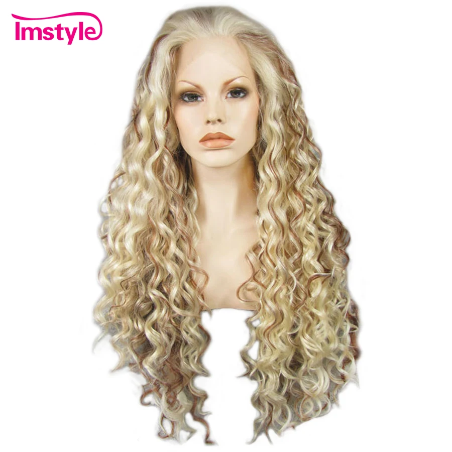 

Imstyle Mixed Color Blonde Brown Wig Curly Long Hair Synthetic Lace Front Wig High Temperature Fiber Glueless Daily Wig