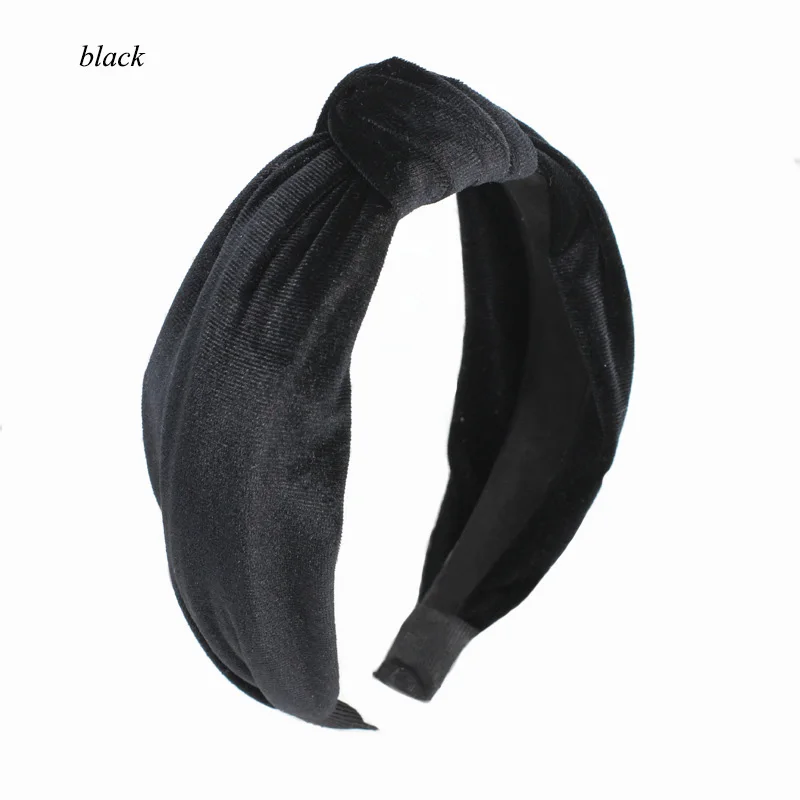 12 шт модный центр завязанные бархатные повязки женские винтажные аксессуары для волос велюровая головная повязка - Цвет: black