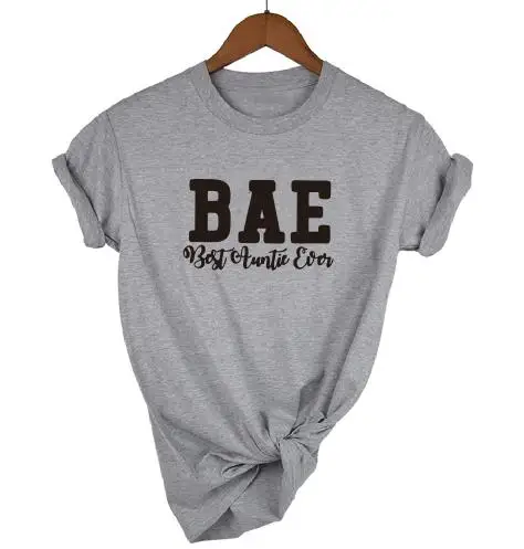 PADDY DESIGN BAE Best Auntie Ever I Love My Bae/футболка для всей семьи, топ для новорожденных, модные футболки с короткими рукавами - Цвет: gray t black BAE