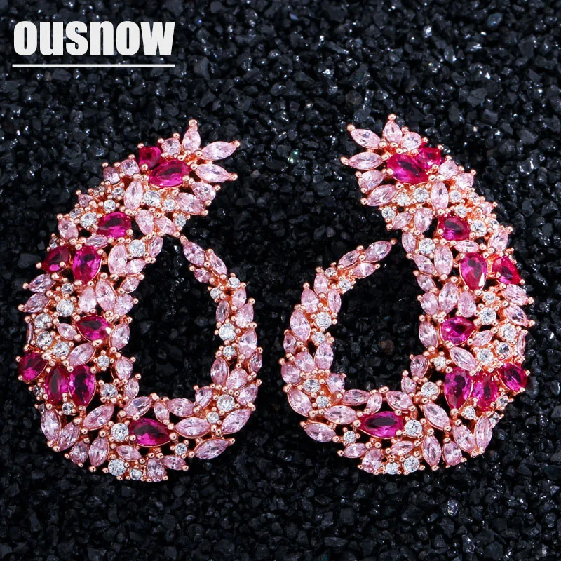 

OUSNOW brand fashion high-end luxury leaf earrings set with zircon temperament wild ear jewelry for women