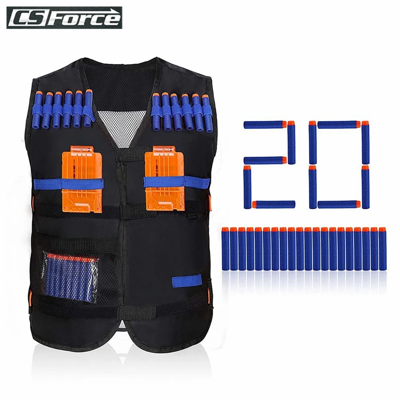 

Kids Tactical Vest with 20 Pcs Soft Foam Darts and 2 Reload Bullet Clips for Nerf Gun N-strike Elite Series Outdoor Sports Vests