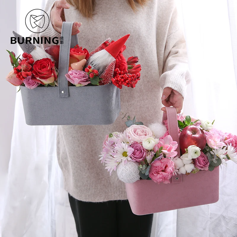 25.5X14X11.5CM Rectangular suede handle flower gift box with hand flowers floral | Дом и сад