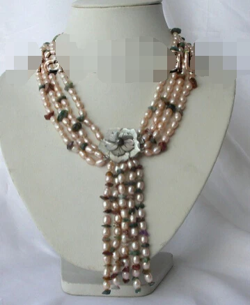 

ddh002290 classic 4rows pink baroque freshwater cultured pearl agate necklace