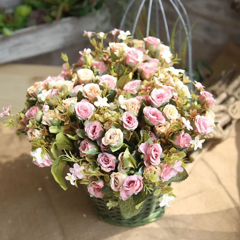 15 Heads/Bouquet Silk Rose European Style Artificial Flower High Quality Bouquet Fake Flowers Wedding Home Party Decoration