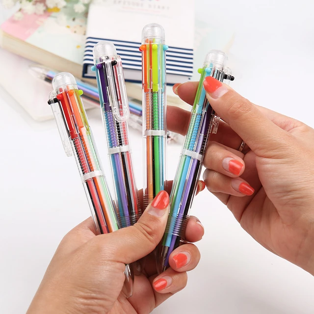 Novelty Multicolor Ballpoint Pen, Multifunction 6 in1 Colorful Ballpoint Pen