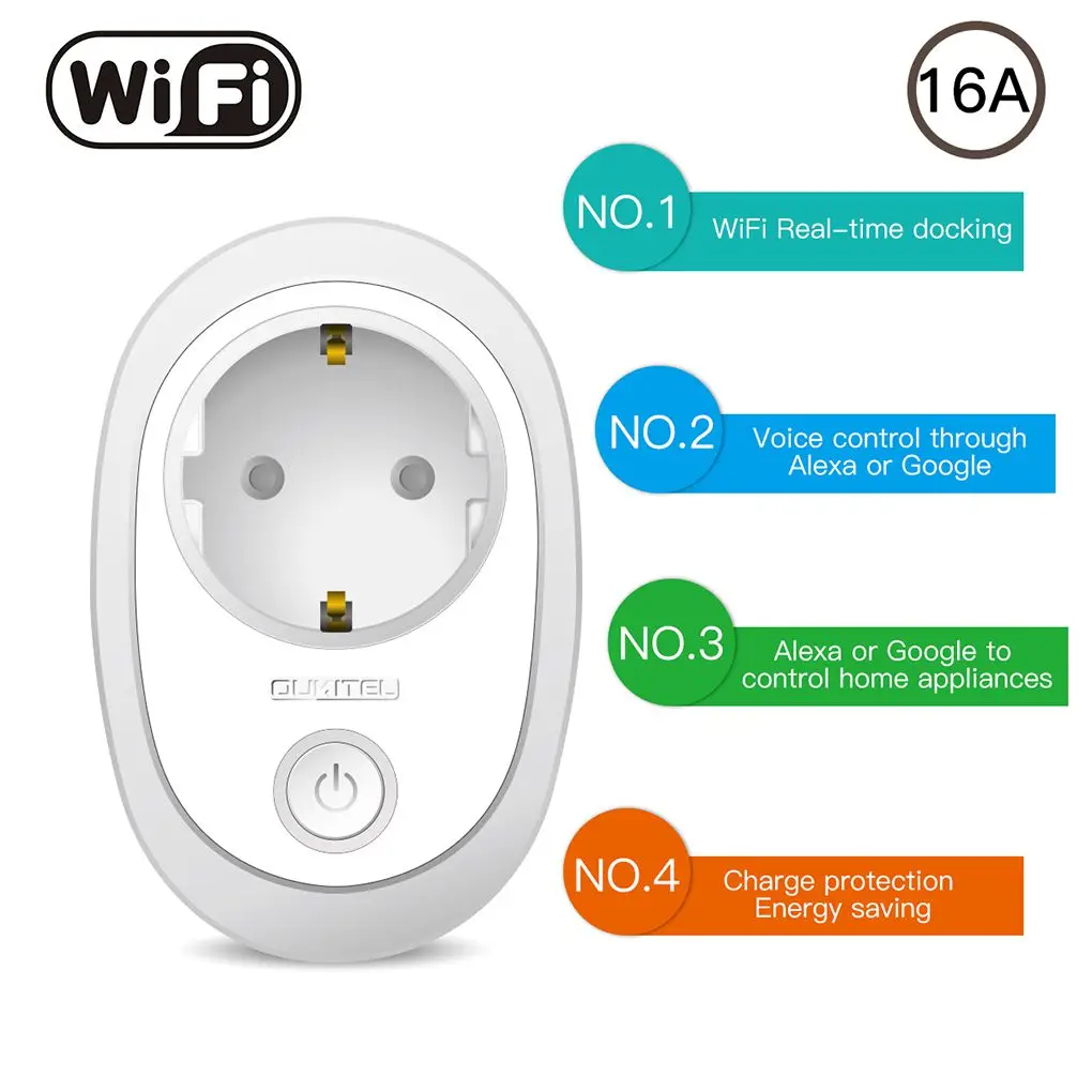 

OUKITEL 16A Wi-Fi Smart Socket Outlet EU Plug Turn ON/OFF Electronics Wireless Remote Switch