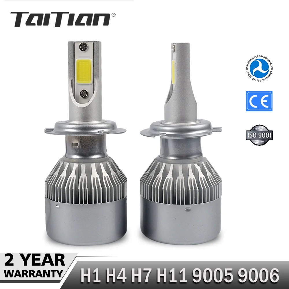 Taitian 2Pcs COB 72W 7600LM 6000K dc12v led Headlight H1 H4 H7 Car Fog font b