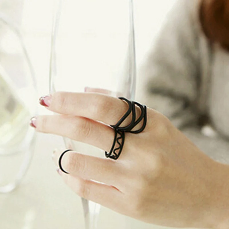 

Fashion black 3 piece set ring temperament simple joint ring female ring ladies engagement party jewelry fashion gift
