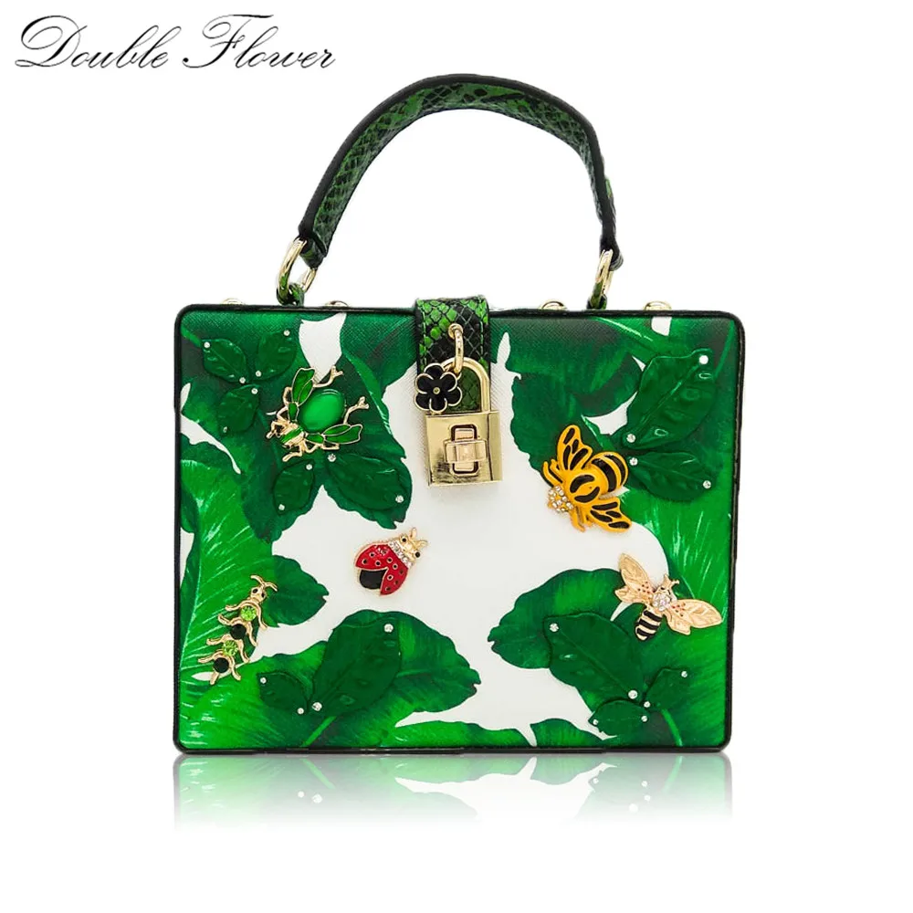 Green Banana Leaf Small Insects Liques Women Fashion Handbags Shoulder Crossbody Bags Las Casual Evening Party Totes Bag