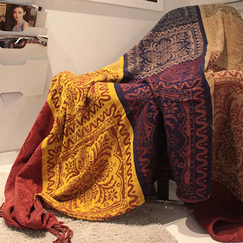 Varmhus 150x190 см полиэстер красочный племенной узор мягкие трикотажные Путешествия Бросьте диван кровать ковер Одеяло с бахромой