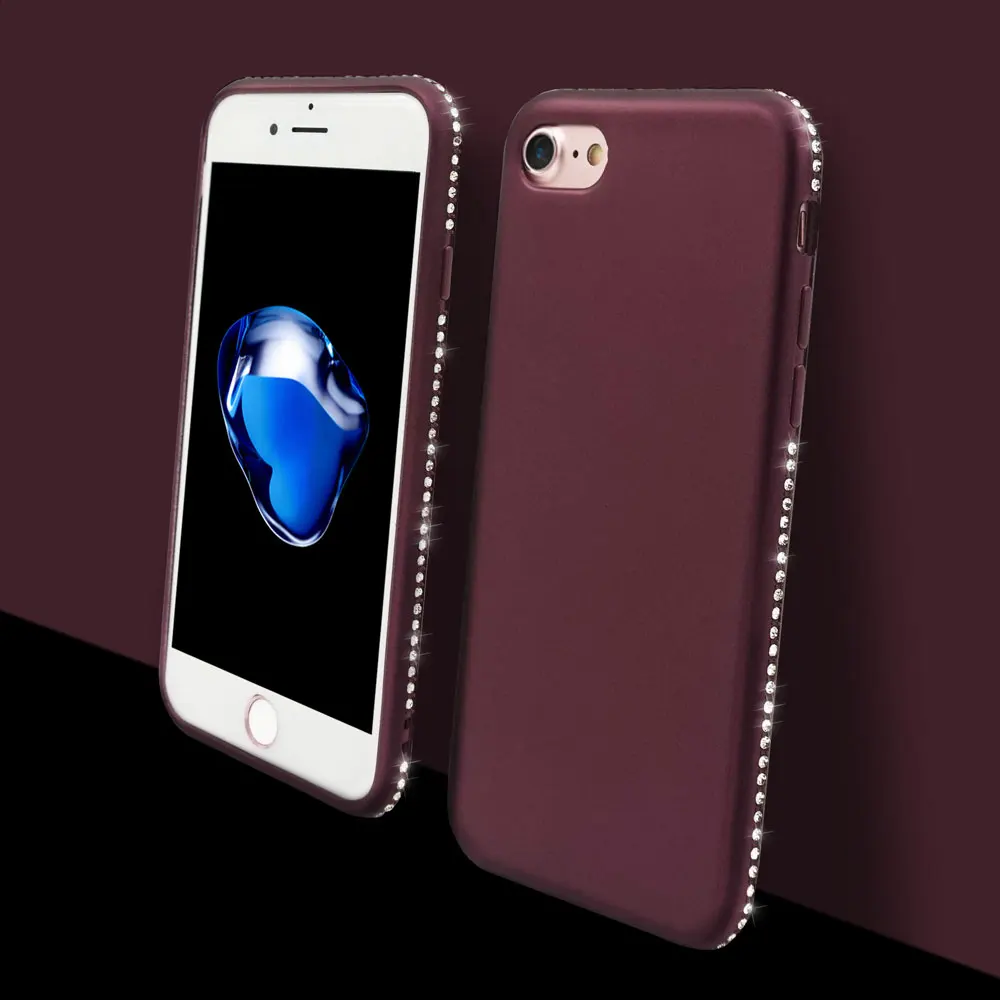 Portefeuille For iPhone 7 Case Glitter Pink Silicone Rhinestone Bumper Phone Cover Case For iPhone X 8 Plus 6 6S TPU Accessories (9)