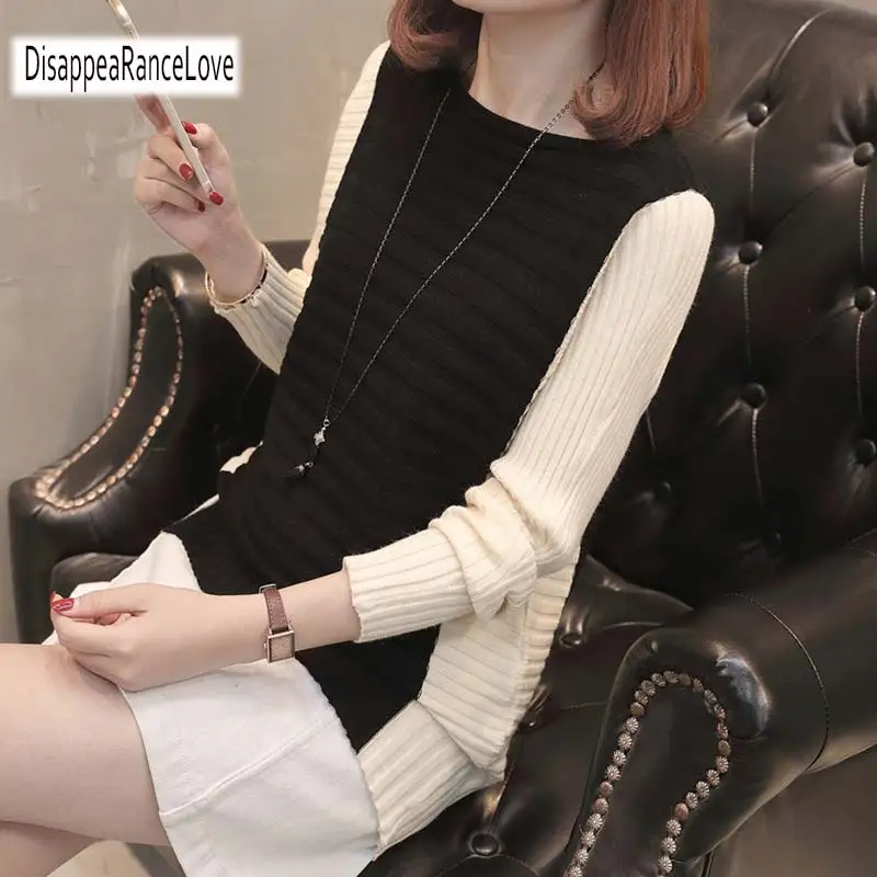 

Winter Pull Sweater Women 2019 Fashion Loose Jumpers Korean Pullovers Knitting Patchwork Pullovers Thick Christmas Sweater