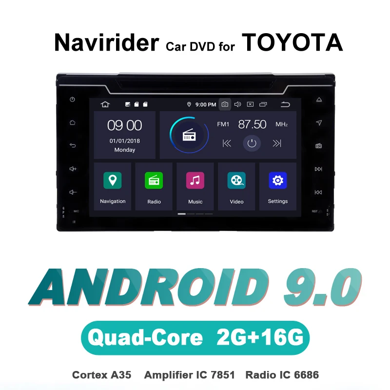 Best Navirider autoradio gps navigation android 9.0 car radio for TOYOTA COROLLA 2017 Player aux bluetooth stereo auto accessories