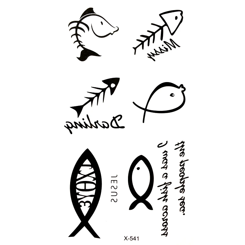 Рыба Скелет водонепроницаемый временные татуировки для мужчин флэш-тату Рыбалка хна для татуировки животные временные татуировки наклейки
