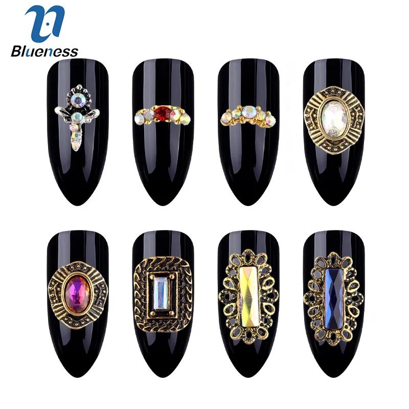 

10Pcs/Pack Bronze Colorful Nail Decorations 3D Metal Alloy Studs Nail Art Stickers Rhinestones For Manicure