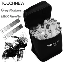 TOUCHNEW 6/12/30 Цвета серого Арт Набор маркеров с двойной головкой Эскиз маркер для белой доски, c чернилами на спиртовой основе, нейтральный серый тонн товары для рукоделия