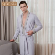 Qianxiu Хлопчатобумажная Пижама мужская Трикотажная Домашняя одежда с длинным рукавом в стиле пэчворк ночная рубашка 1884