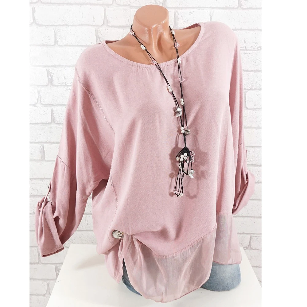 

Large Size Women Blouse O-neck Shirts Stitching Loose Chiffon Irregular Tops Women Plus Size 5xl Ladies Tops and Blouses 2019 S