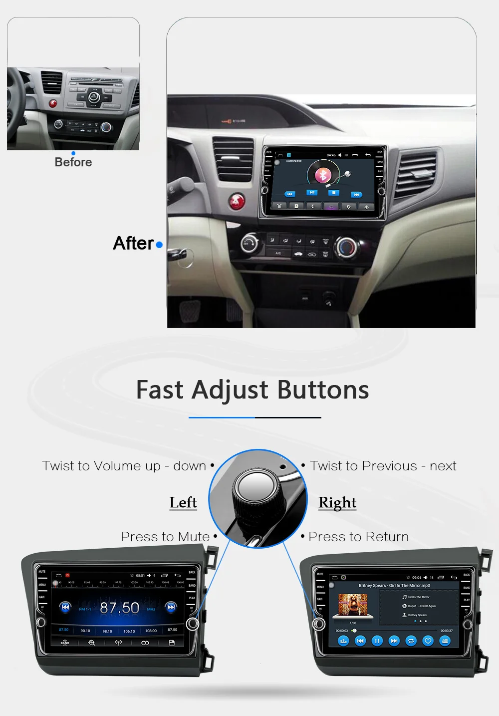 Flash Deal Funrover Car Radio Multimedia IPS 2 din Android 8.0 Head Unit For Honda For Civic 2011-15 right-hand drive stereo navi audio gps 21