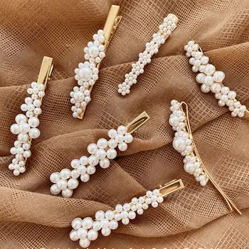 

1 pcs New Fashion Women Pearl Hair Clip Snap Barrette Stick Hairpin Bobby Hairpins For Girls Hair Accessories Styling Decoration