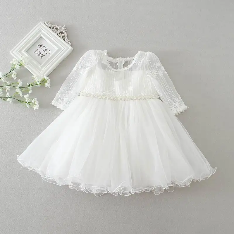 Розничная ; платье на крестины для маленькой принцессы; кружевное платье с длинными рукавами для крещения; одежда для малышей; 8515BB - Цвет: Белый