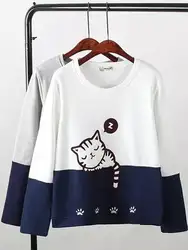 Кошка милые толстовки 2019 Для женщин Повседневное Kawaii Harajuku модные панк для девочек Костюмы Европейский Топы в Корейском стиле