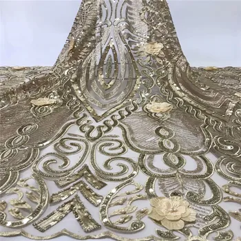 

Nigerian Tulle Lace Fabric With Sequins Embroidered Design African French Net Lace Fabric For Wedding Dress 5 Yards xb83-69