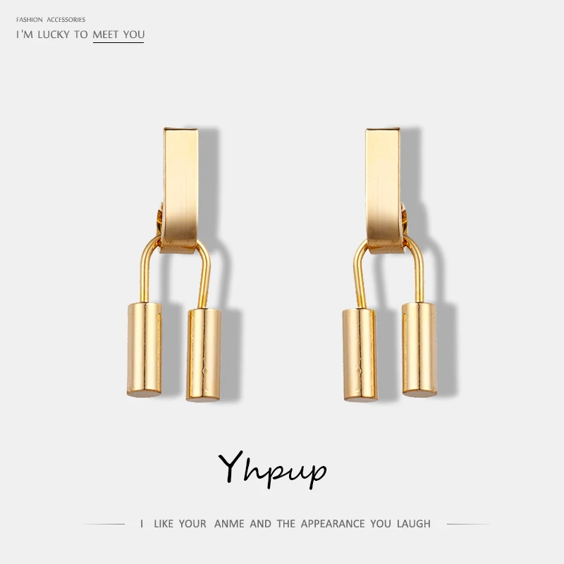 

Yhpup 2019 T-show Brand Fashion Statement Copper Earring Key Geometric Pendientes Charm Small Drop Earrings Gold Jewelry Gift