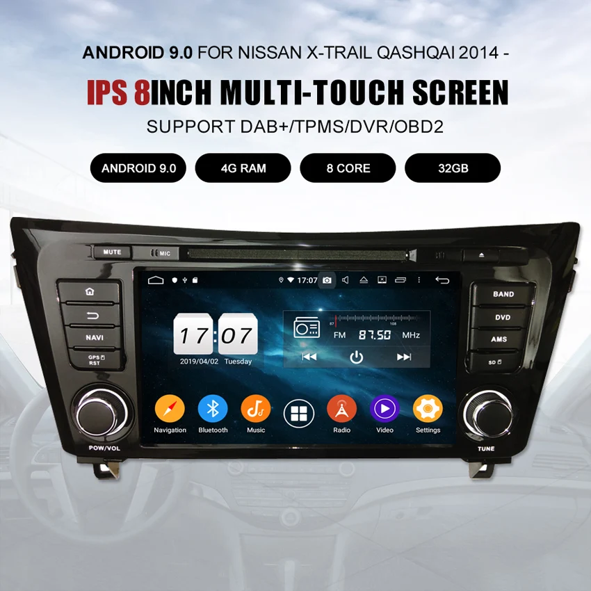 Android 9,0 Восьмиядерный 4+ 32G для Nissan x-trail 2 Din автомагнитола с gps 1024*600 сенсорный экран навигационная система KANOR