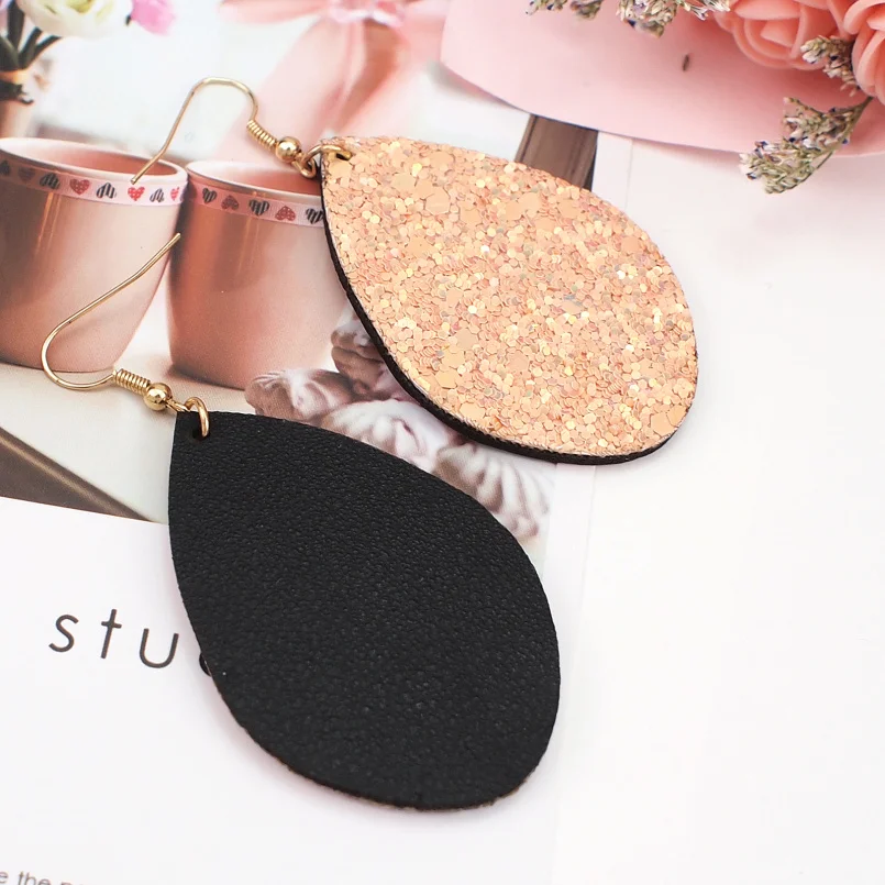 MANILAI Sequins MultiColors Leather Dangle Earrings For Women Fashion Statement Earrings Christmas Gift Wholesale