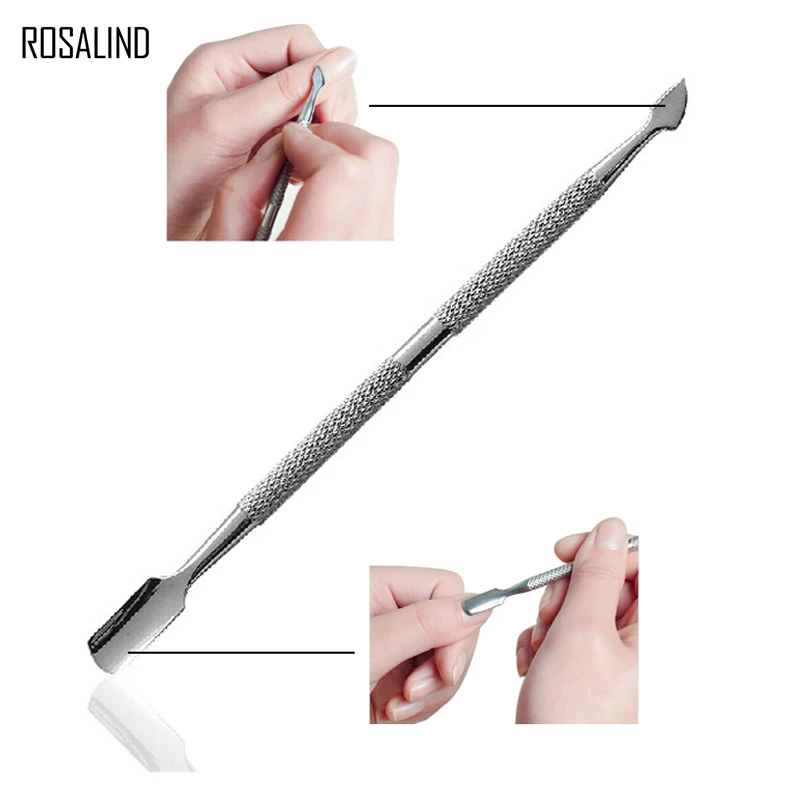

ROSALIND 1PCS Nail Art tools Stainless Steel Cuticle Pusher Essential Cuticle 2 Way Spoon Pusher Pedicure Manicure Care Cleaner