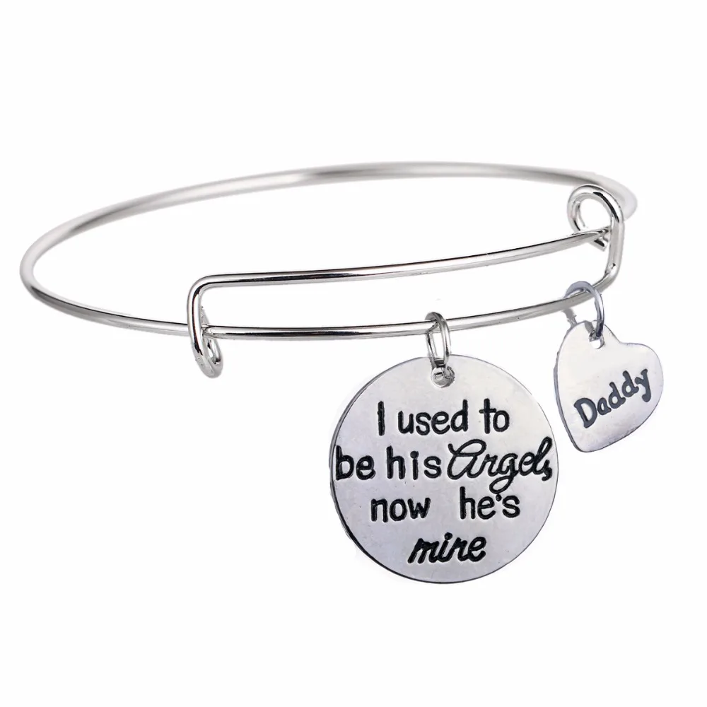 Dad Daddy Bangle Gifts I Used To Be His Angel Now He's Mine Charm Bracelet Family Papa Bangles Fathers Day Jewelry Presents | Украшения