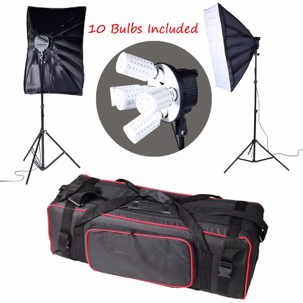

10PCS Lamps E27 LED Bulbs Photography Lighting Kit Photo Equipment+ 2PCS Softbox Lightbox+Light Stands For Photo Studio Diffuser