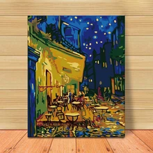MOLEK картина маслом по номерам комплект Coffe Store Ночной пейзаж DIY акриловая живопись на холсте Современный домашний декор настенная художественная картина