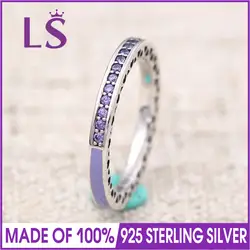 LS Осень 100% 925 стерлингового silverradiant сердца p, Лаванда эмаль кольцо для Для женщин DIY моды Кольца. рождество Свадебные Кольца N
