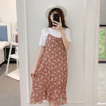 

New pregnant women summer dress fashion print dress new pregnancy loose shirt pregnant women two-piece suit