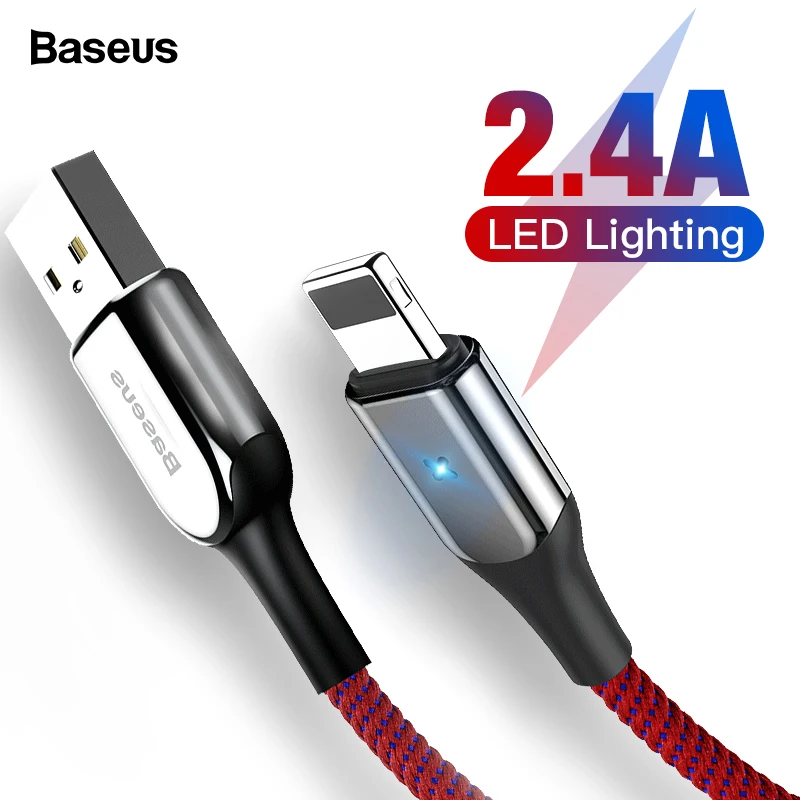 Baseus iluminación Cable USB para iPhone X XS X Max XR 8 7 6 s 6 Plus SE iPad de carga rápida datos del Cable del cargador 2.4A Cable de teléfono móvil