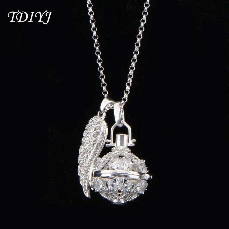 

TDIYJ Crystal Angel Wings Flower Locket Pendant Necklace Silver 18mm Harmonious Chime Ball Mexcian Pendants for Pregnant Women