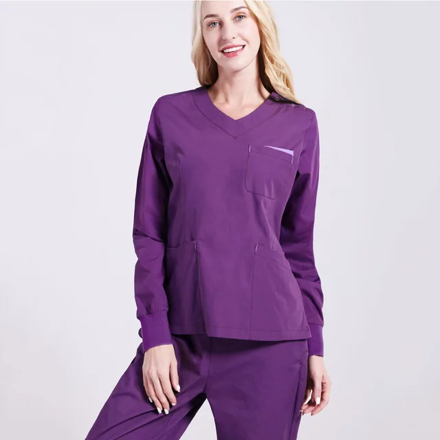 Unisex Long Sleeve Nursing Scrubs Uniform Work Clothes Medical Clothing ...