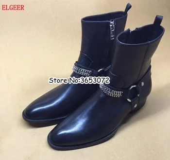 

Handmade Genuine Leather Suede Black Brown Men Chelsea Boots Leisure Metal Chain Zipper Man Street Style Ankle Boots Shoes