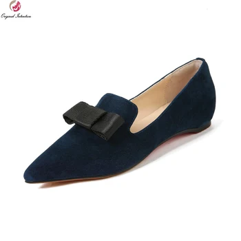 

Original Intention Fashion Women Flats Kid Suede Pointed Toe Flat Shoes Quality Black Blue Wine Red Shoes Woman US Size 4-8.5